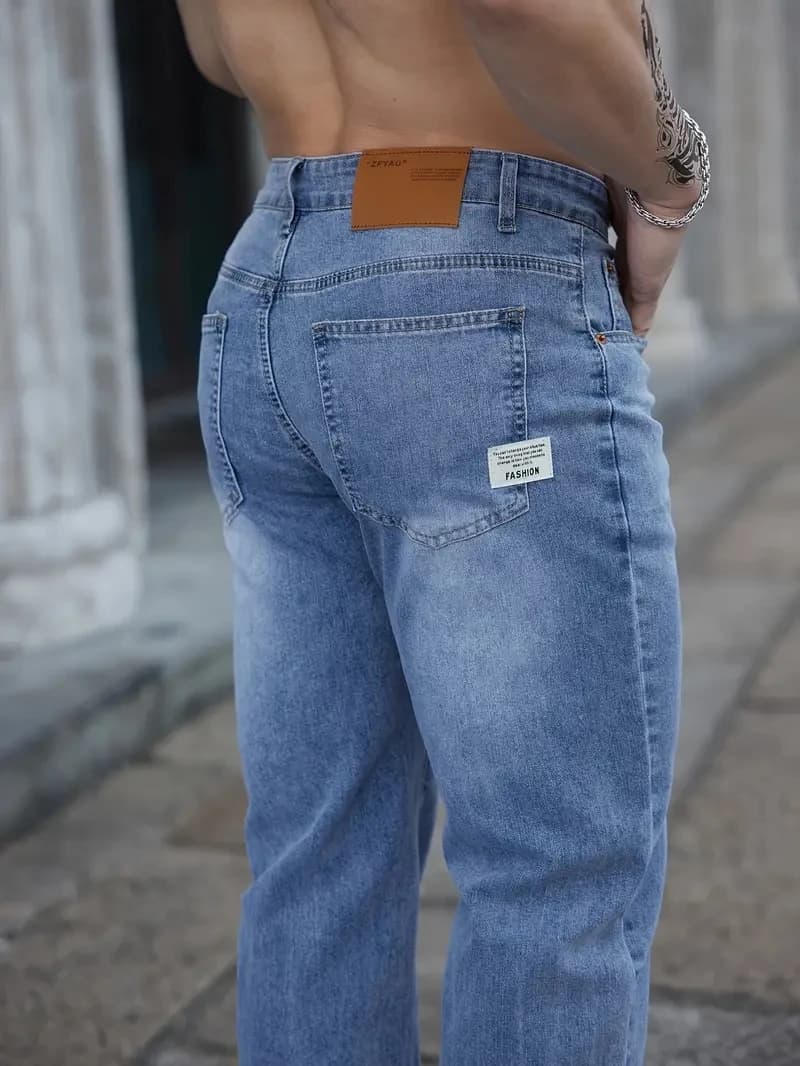 Jeans larghi elasticizzati da uomo sottili estivi 2025 Pantaloni in denim dritti casual da lavoro con ricamo in vita elastica Stile classico maschile