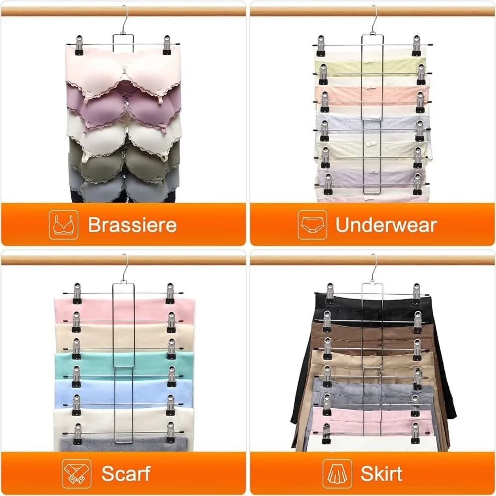 New 6 Layer Clothes Hanger Storage Rack Holder for Metal Anti-slip Clothes Clip for Multi-functional Spare Parts