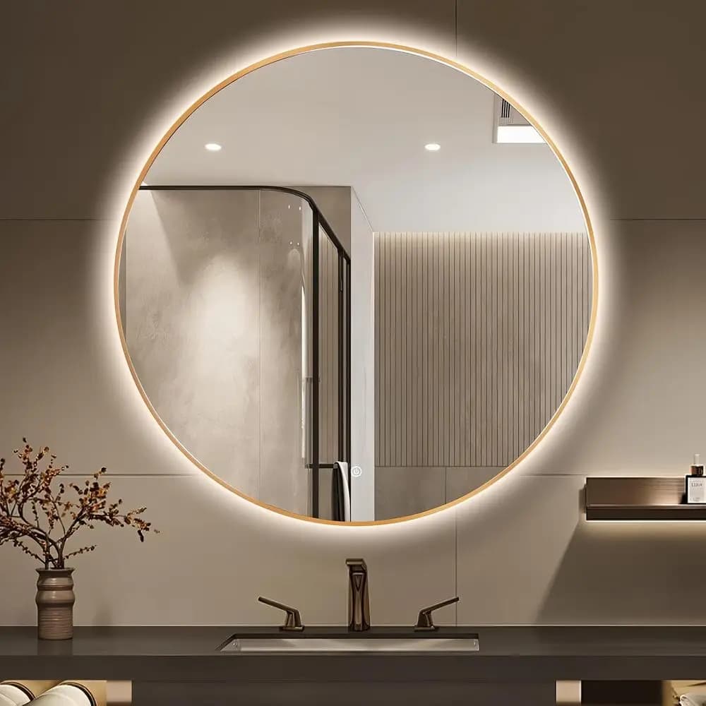 Specchio Rotondo Retroilluminato a LED da 48 Pollici per Bagno, Specchio da Parete Dorato con Luce, Specchio Circolare LED Intelligente con 3 Colori di Illuminazione