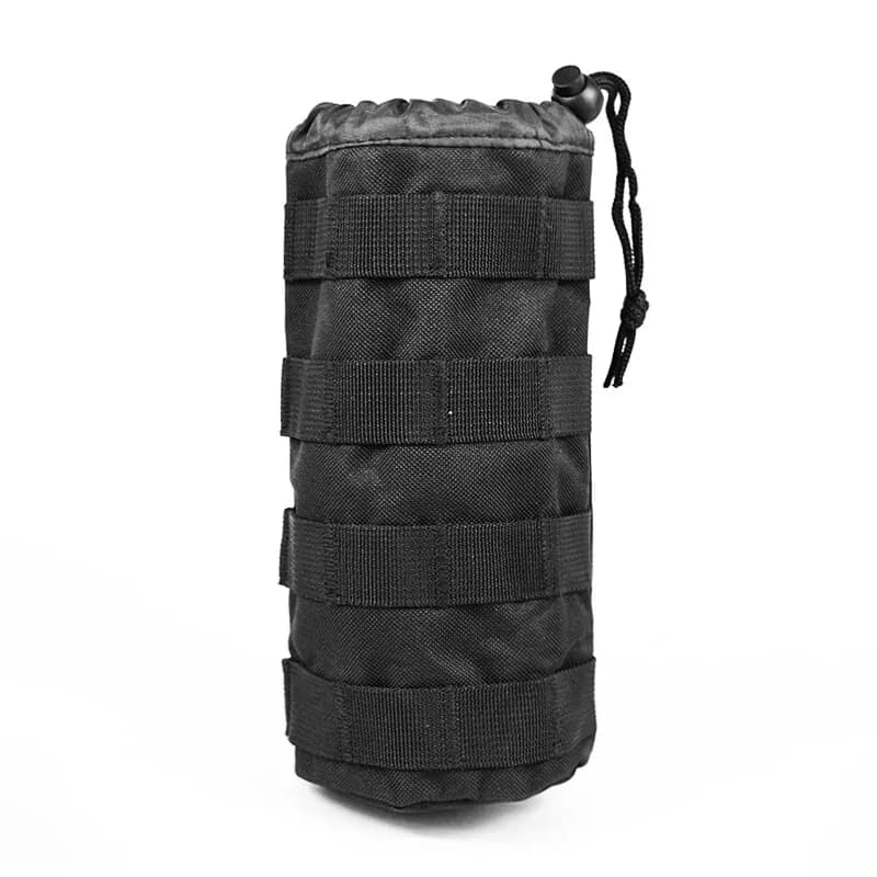 Tactical Water Bottle Bag Multi-Function Outdoor Adjustab Drawstrin Molly System Attached To Other Gear Nylon Hole Design Black