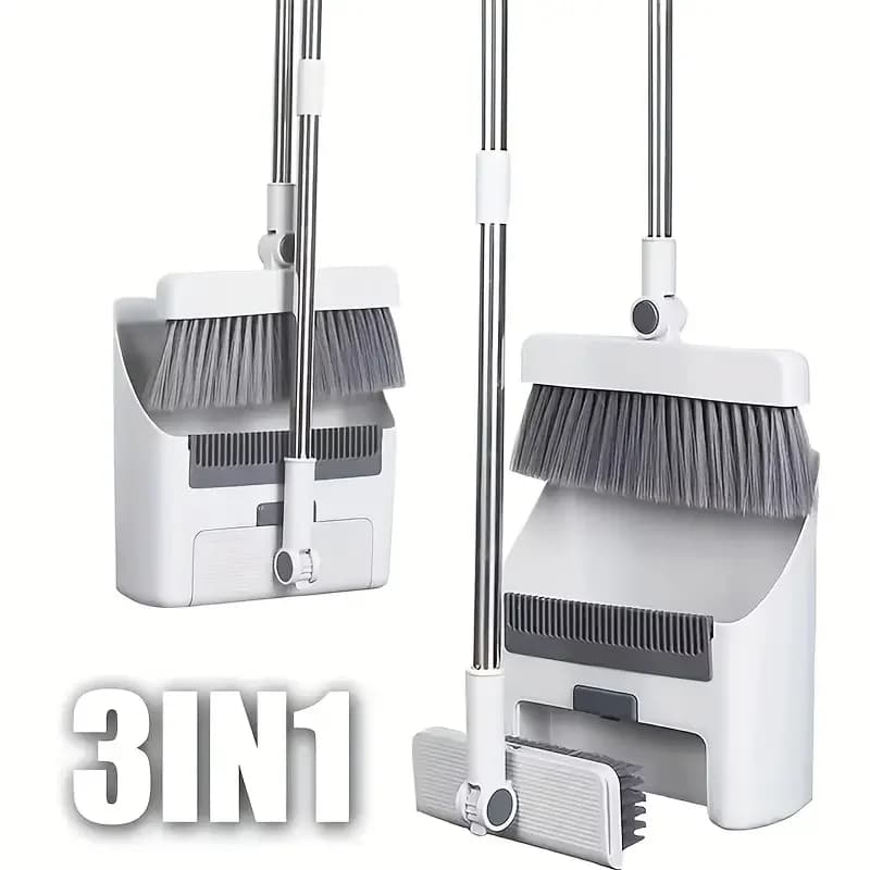 Scopa 3 in 1 con paletta, set scopa e paletta, scopa a spinta con manico lungo, strumenti per la pulizia della casa, bagno e cucina