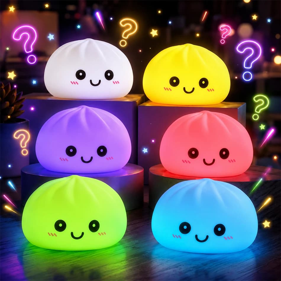 2027 LED Bun Squishy, Pallina Antistress Luminosa, Panino Realistico che Sputa Bolle di Luce, Decorazione Estetica per Scrivania