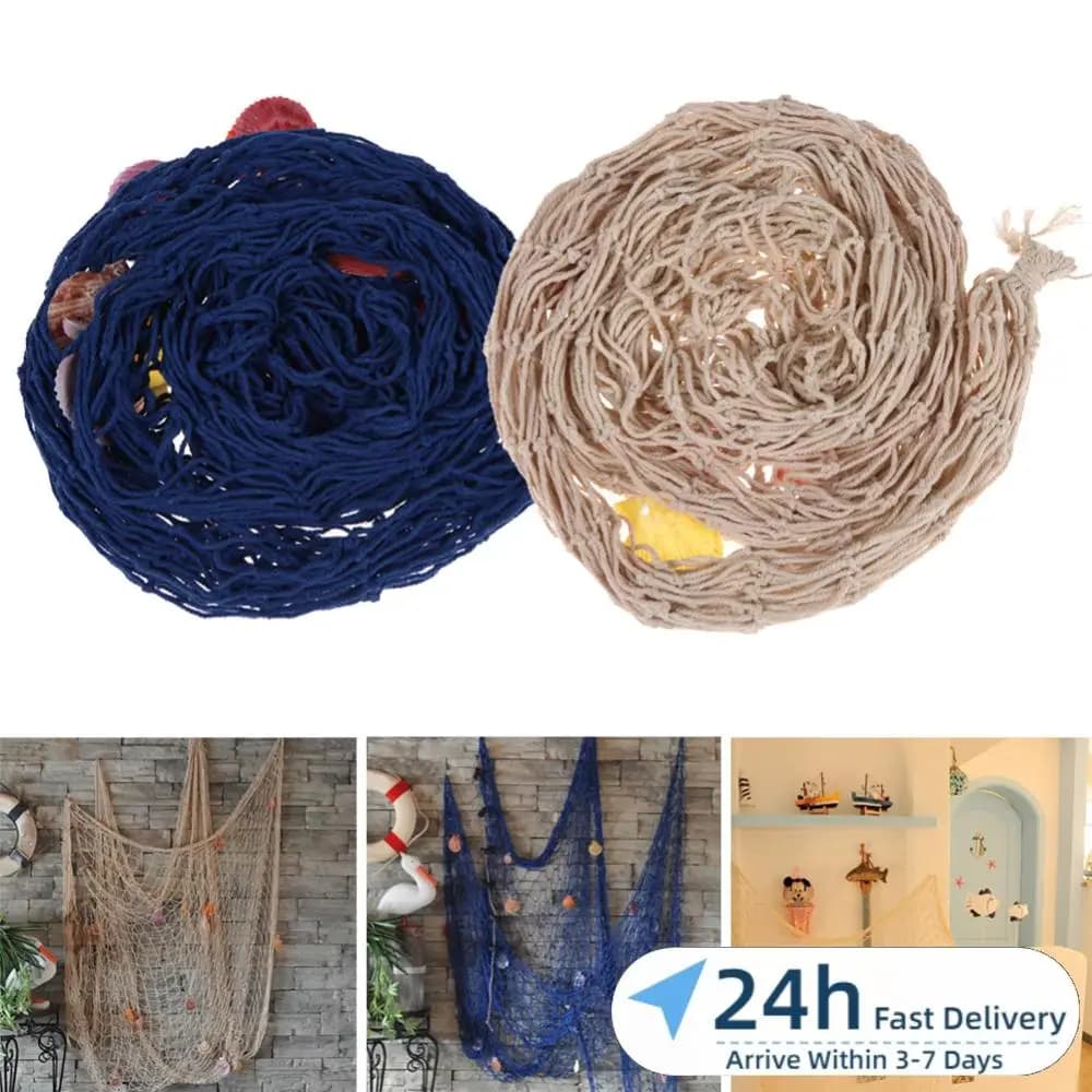 Decorazione da Parete con Rete da Pesca in Stile Mediterraneo, 1x2m, Tema Spiaggia per Interni ed Esterni