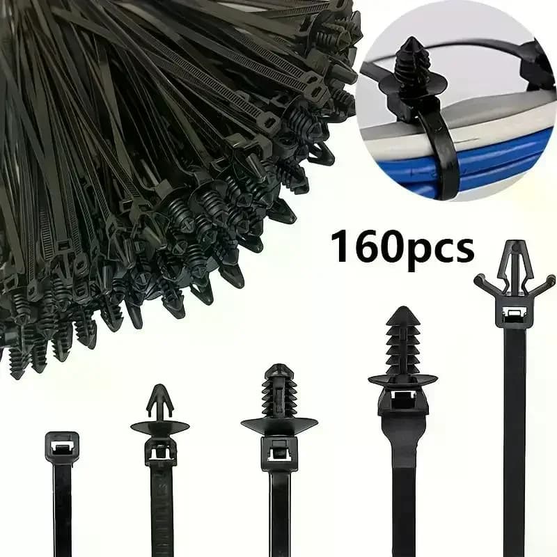 160PCS Car Wire Harness Fastener Tie Wrap Cable Clamp Clips Cable Ties Management Auto Wire Organizers For Auto Corrugated Pipe