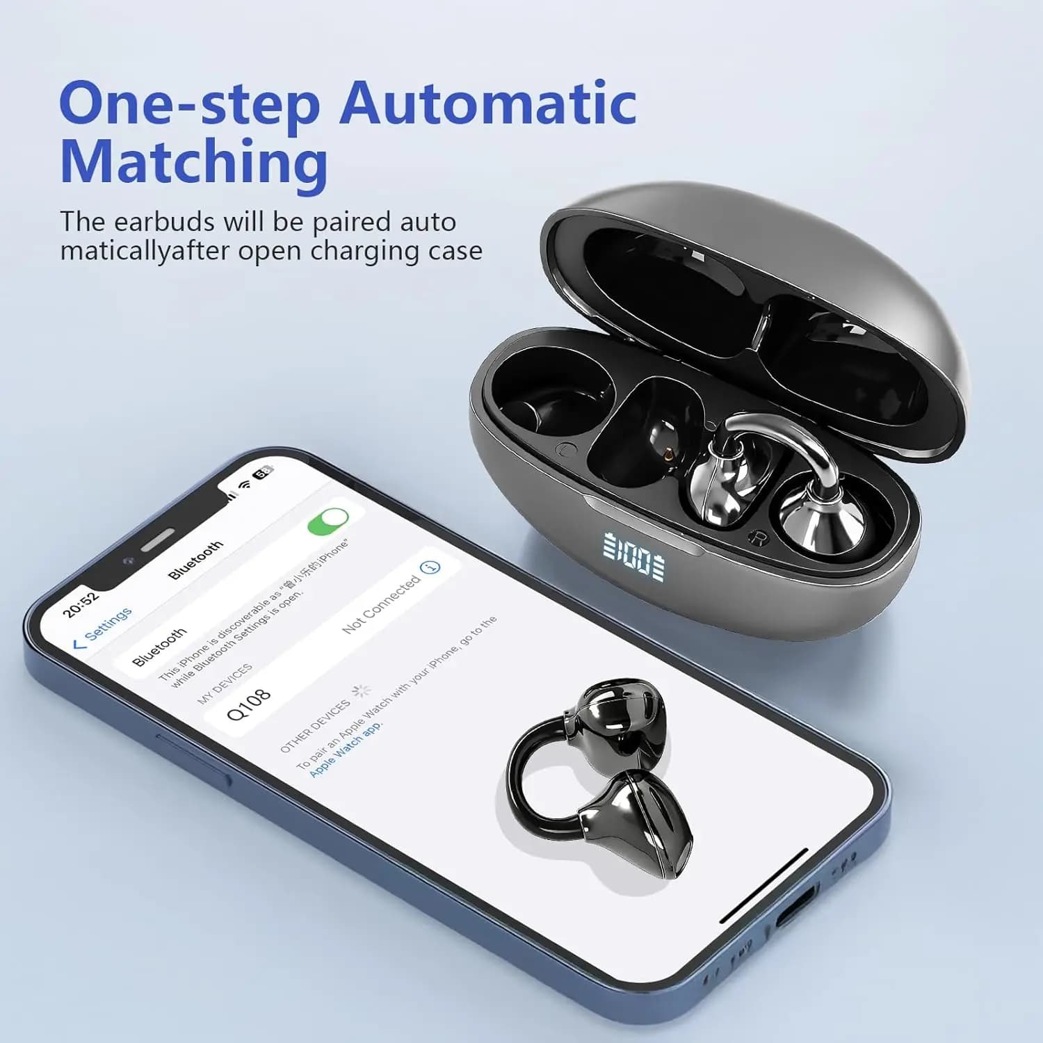 Wireless UYUXIO OWS BT 5.4 with Clips, 50 Reproduction Hours, Open-Ear Design, Long Battery Life, Sports Headphones