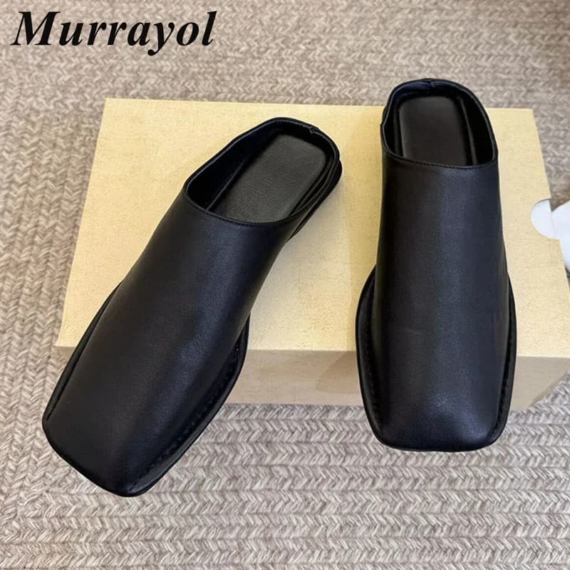 Ciabatte a Punta Chiusa in Vera Pelle da Donna, Fondo Piatto, Mezza Ciabatta, Versatili per Primavera Estate, Scarpe da Passeggio per Vacanze, Mules Comode