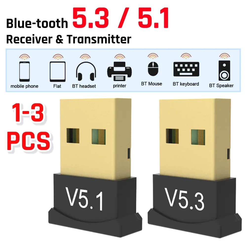 Adattatore USB Bluetooth 5.3/5.1 compatibile con Windows 11/10/8.1, mini adattatore wireless per PC, laptop e auricolari (1-3 pezzi)