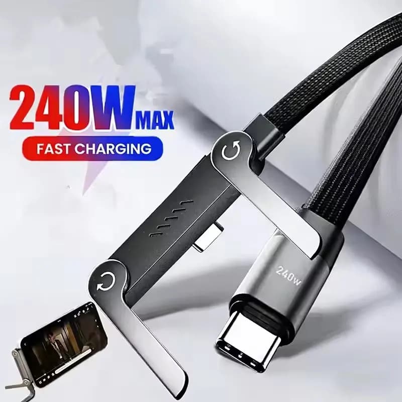 Cavo di ricarica pieghevole 2 in 1 PD240W a ricarica rapida da USB-C a USB-C con supporto da tavolo integrato per tutti i telefoni