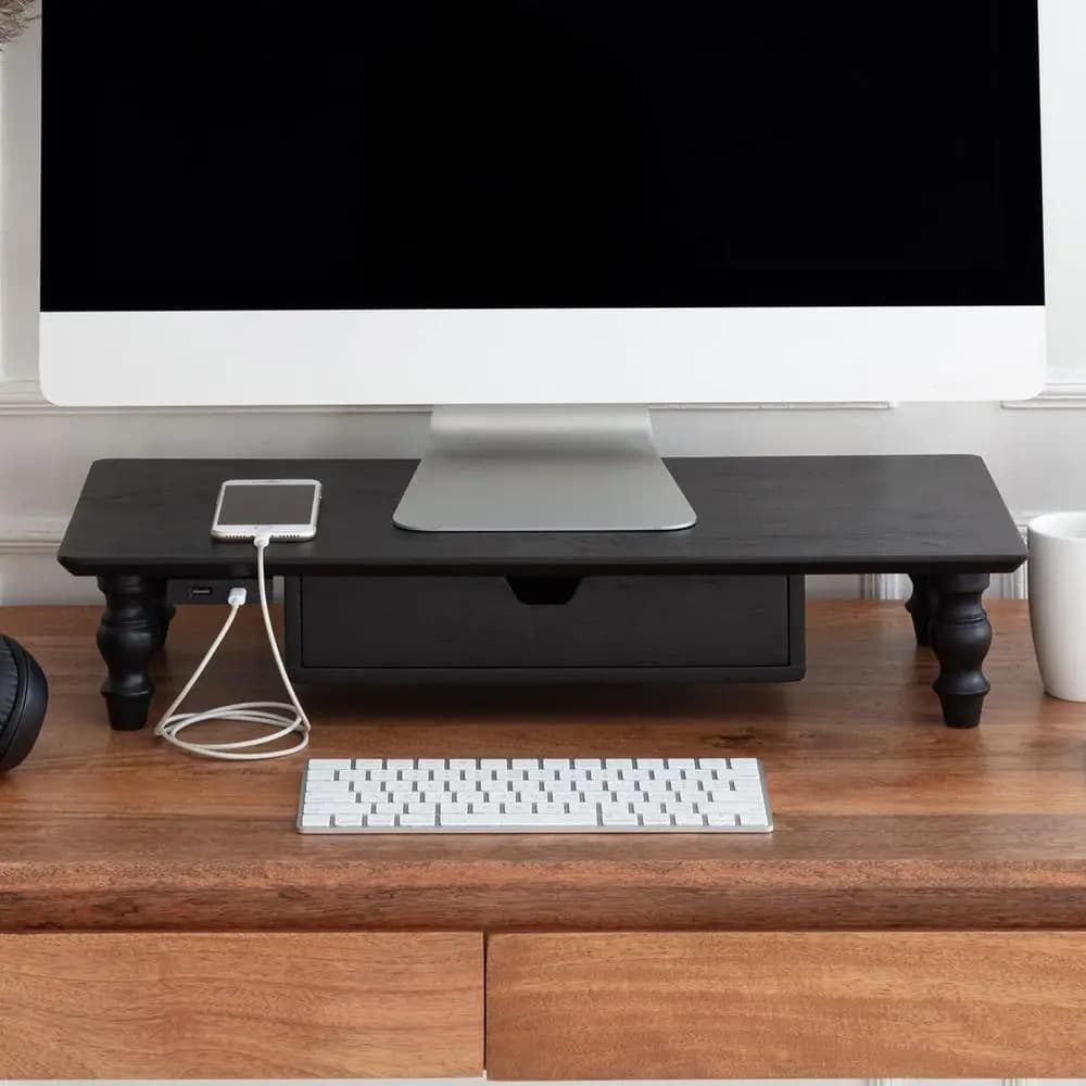 Organizzatore da scrivania ergonomico e supporto per monitor, supporto salvaspazio per laptop, facile da montare, ideale per casa o ufficio, nero