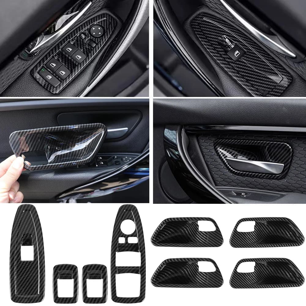Per BMW Serie 3 2014-2019: Copertura del Pannello di Controllo Alzacristalli in Fibra di Carbonio e Decorazione Interna in ABS per Maniglia della Porta