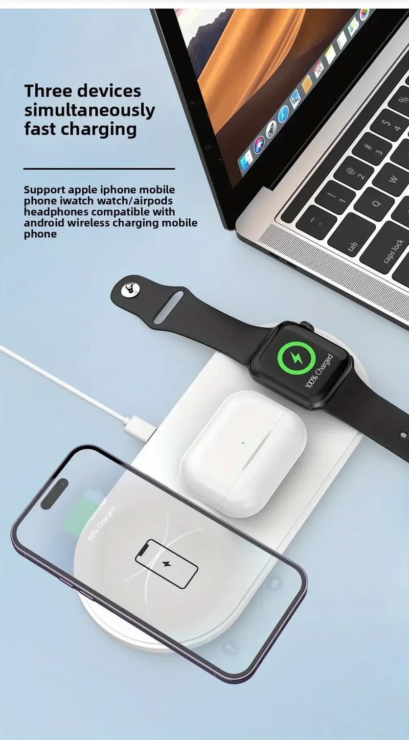 Caricatore wireless doppio 3 in 1 da 40W per iPhone 15 14 13 12 11 XS XR X 8 Airpods 3 Pro Samsung S23 S22 S21, base di ricarica rapida doppia.