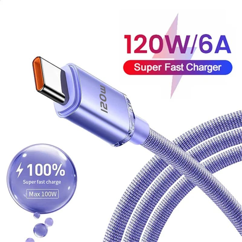 Cavo di Ricarica Rapida USB Type C a Type C 120W 6A, Cavo USB C per Ricarica Veloce e Sincronizzazione Dati per Samsung, Xiaomi, Huawei, Realme