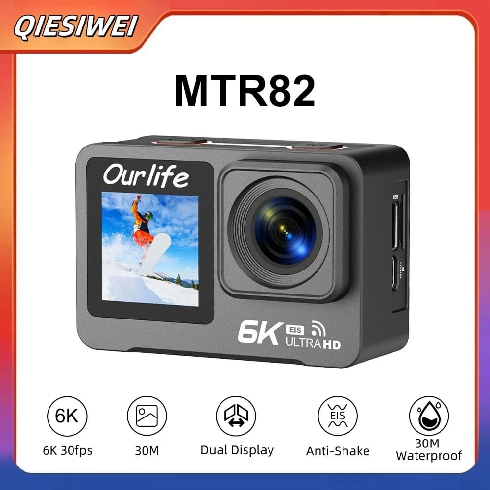 Ourlife MTR82 6K Action Camera 2.0 ''Touch LCD Screen 5X Zoom WIFI Sport Videocamera 30M Impermeabile Casco da bicicletta Action Cam