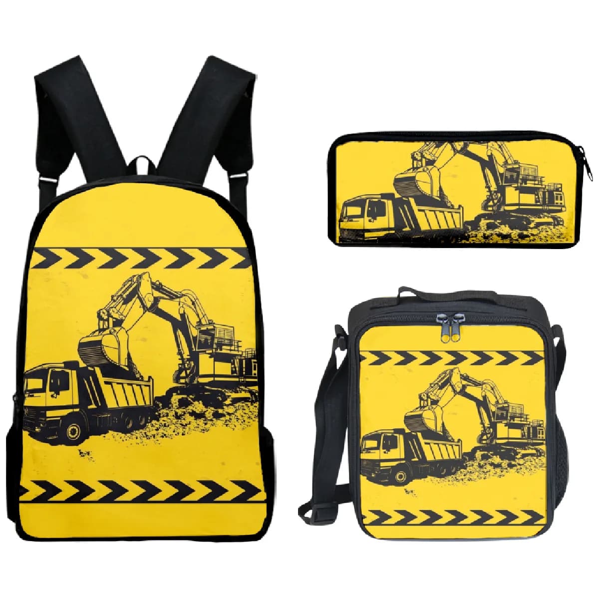 Harajuku Youthful Funny Tractor pattern 3D Print 3pcs/Set Student Travel bags Laptop Daypack Backpack Lunch Bag Pencil Case