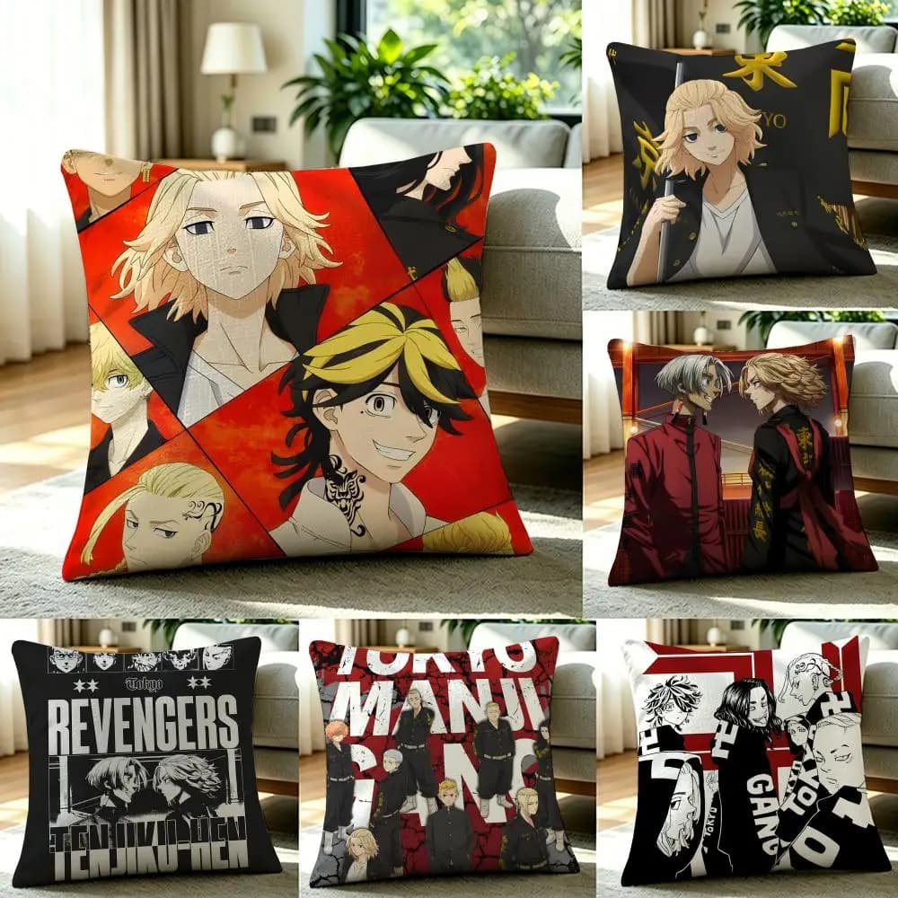 T-Tokyo Revengers Cushion Cover Natural Linen Pillowcase Set, All-in-One Decor for Sofa, Bedroom & Chair