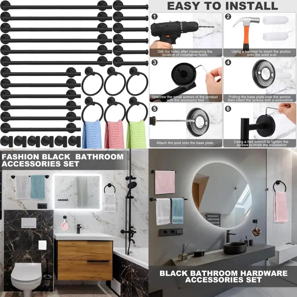 Set di accessori per il bagno 30 pezzi, portasciugamani in acciaio inossidabile spazzolato da 23,6 pollici, anello, porta carta igienica, ganci per asciugamani, premi