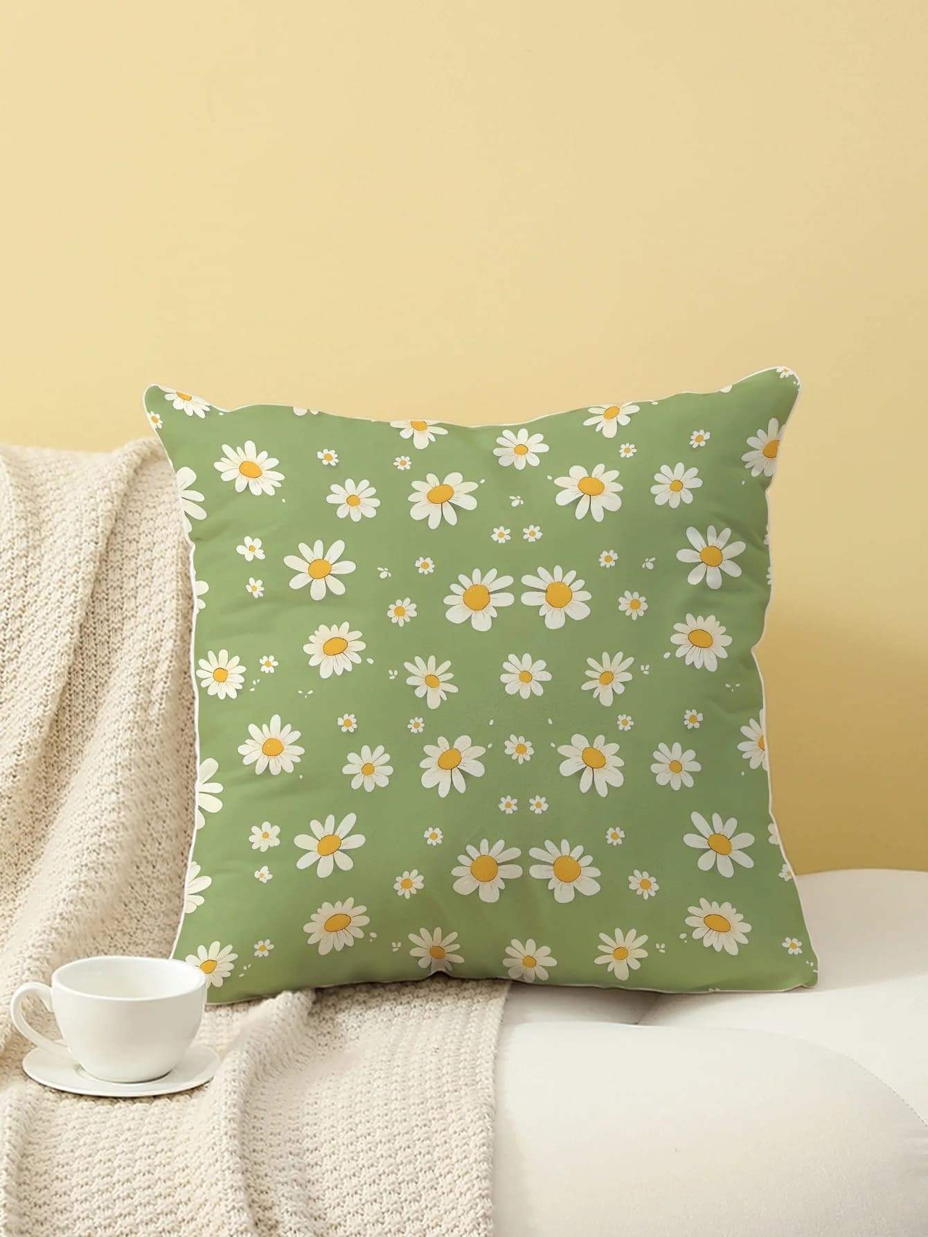 Fodera per cuscino con stampa floreale Green Daisy, fodera per cuscino per divano, camera da letto, soggiorno, letto, sedia da ufficio, decorazioni per la casa