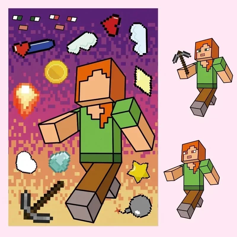 8PCS Minecraft Sticker Set - Retro Cartoon DIY Decals for Laptop, Phone, Luggage & Scrapbook (Kids Craft Gift)