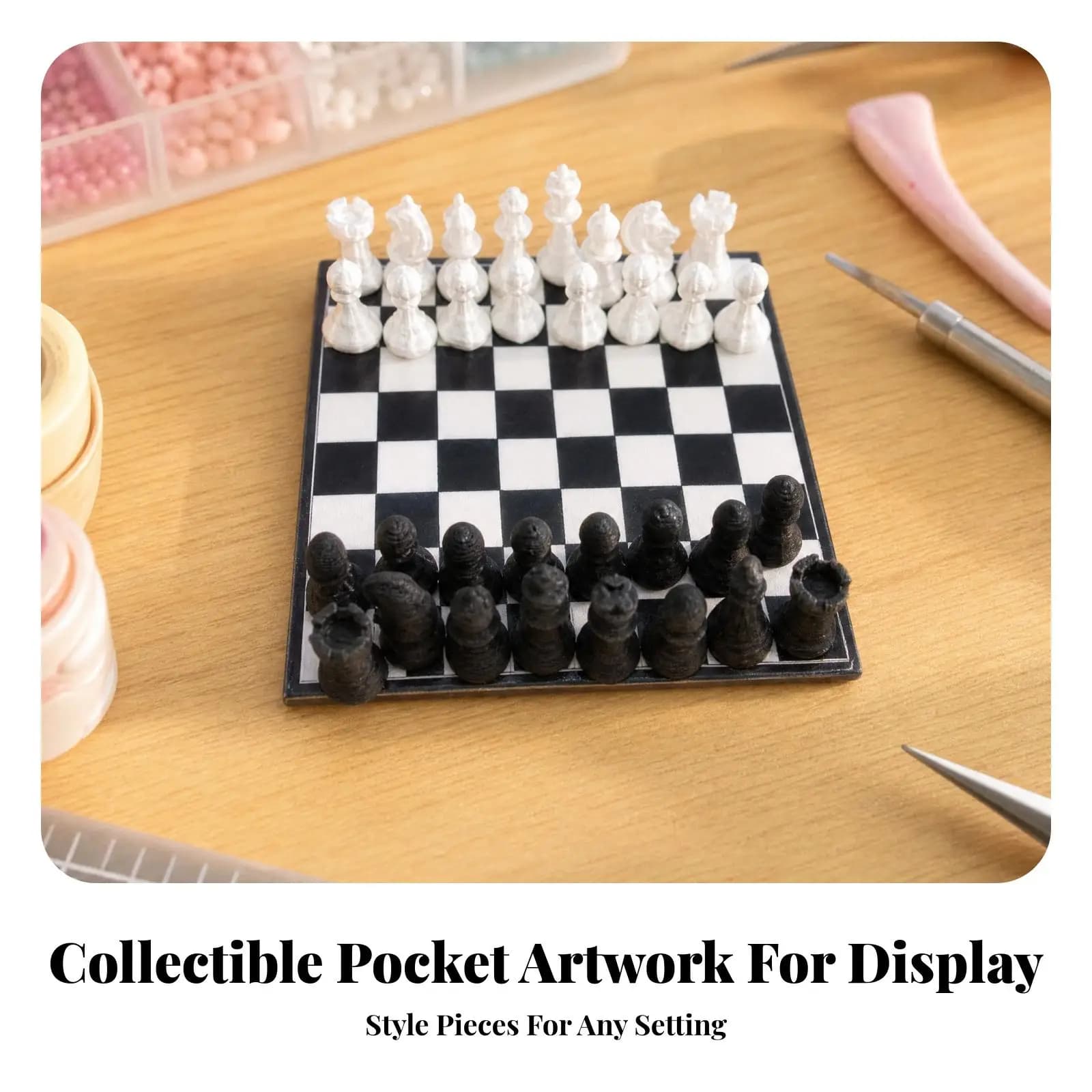 Small PLA Chess Set Pre Assembled Miniature Board Game for Tabletop Decor Craft Project and Model Scene Styling
