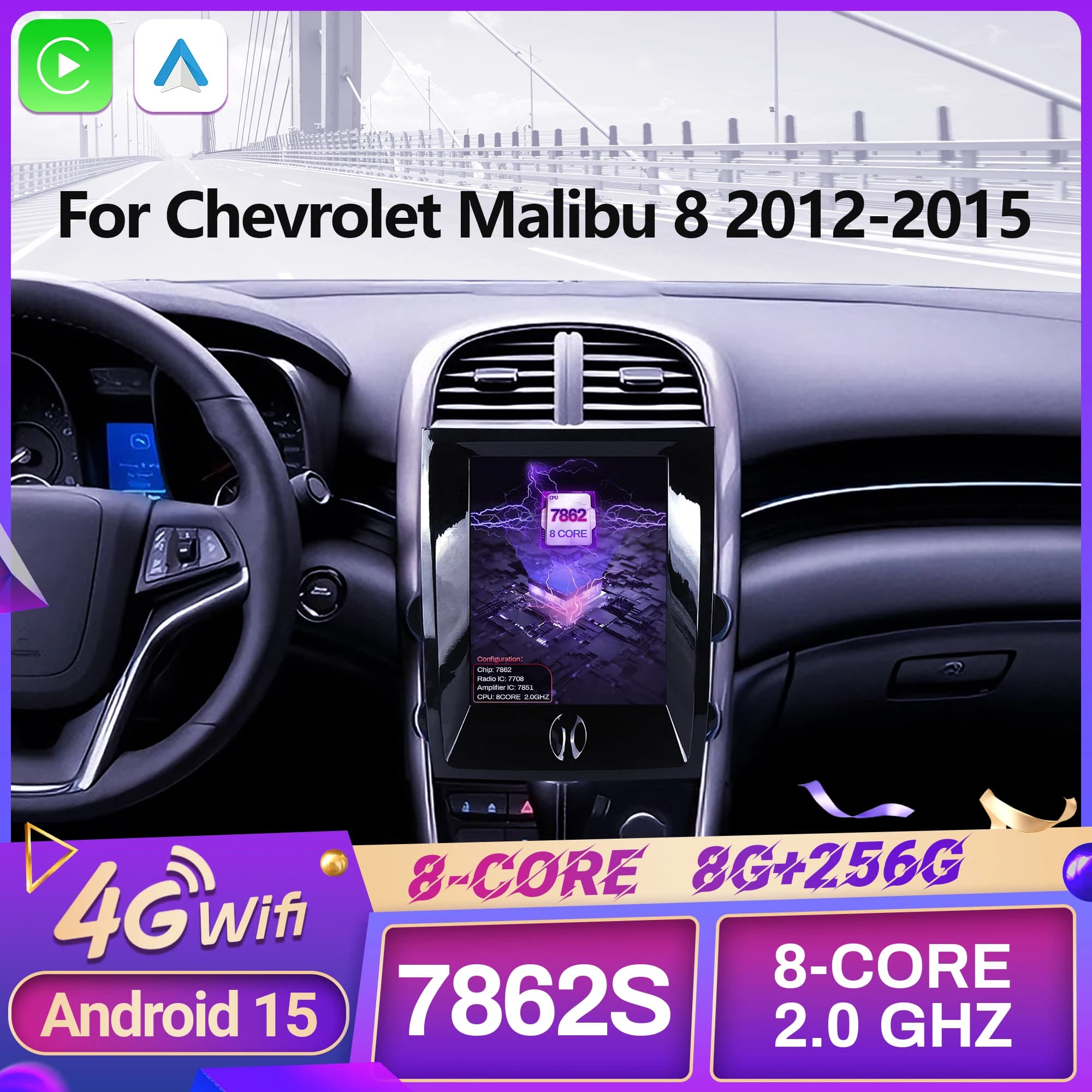 9.7inch Android 15 For Chevrolet Malibu 8 2012-2015 Car Radio Multimedia Navigation 4G GPS Wireless Carplay Screen Stereo