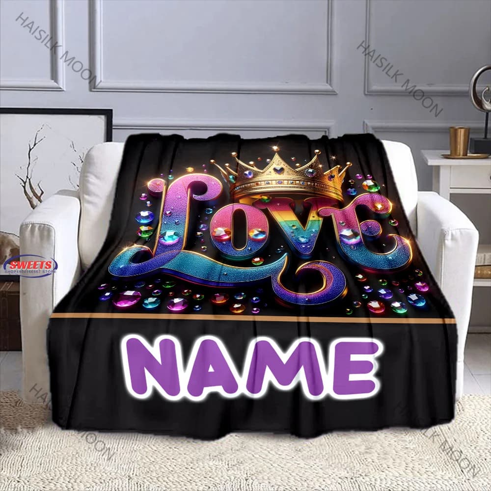 Coperta a tema amore personalizzata con nome personalizzato per coppia, moglie, compleanno, San Valentino, regalo a sorpresa, multi-dimensione, morbida e soffice