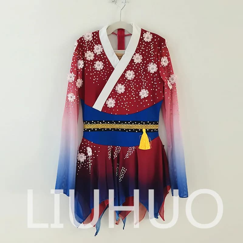 LIUHUO Abito da Pattinaggio di Figura sul Ghiaccio Ragazze Donne Adolescenti Abito da Competizione in Spandex Elastico BD1167