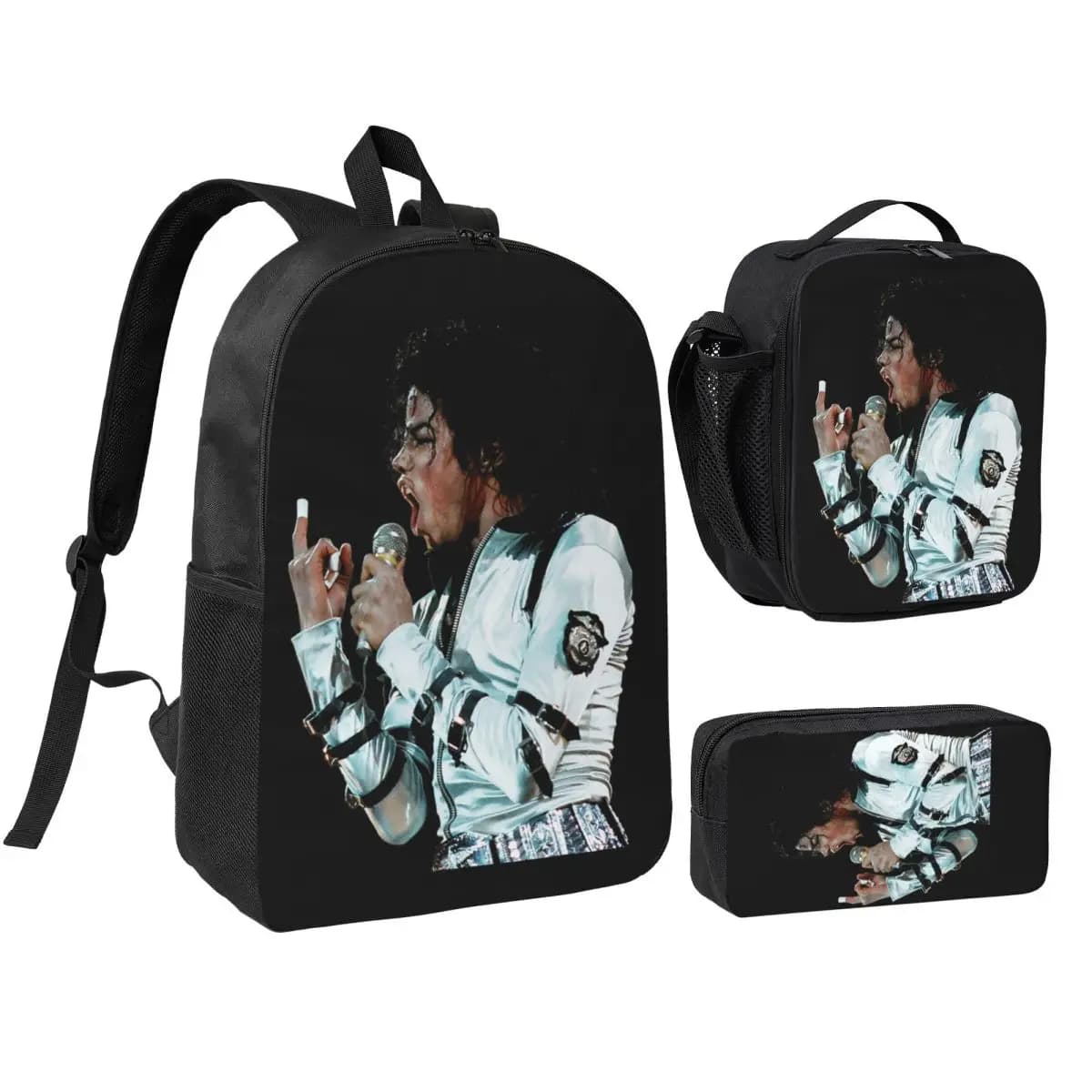 3pecs/set MJ Pop King Backpack for Teenage Laptop Daypack Lunch bag Pencil Case