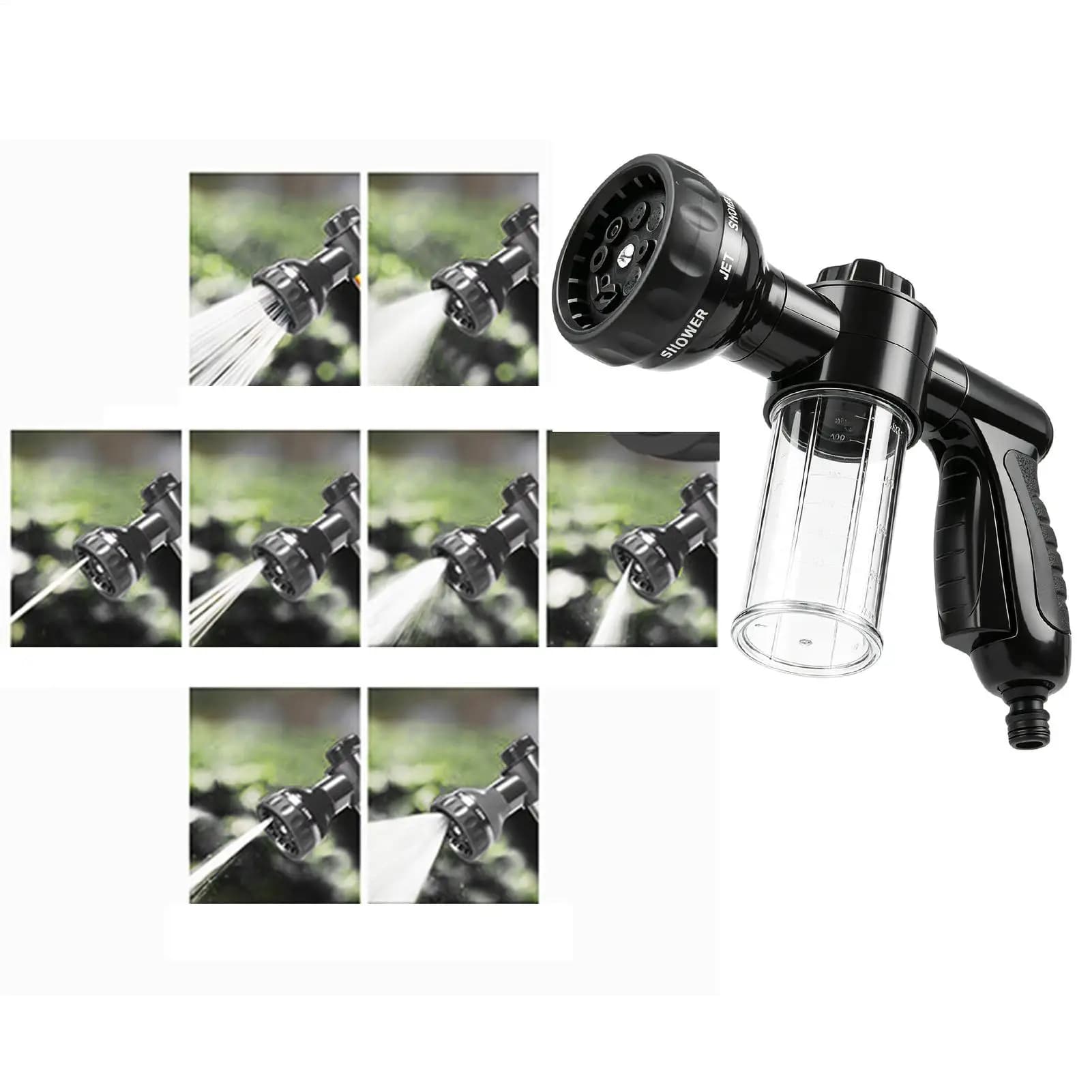 High Pressure Sprayer Power Foam Car Watering Nozzle 8 Modes Lawn Pressure Sprayer 100ml Storage Tank Garden Hose Nozzle