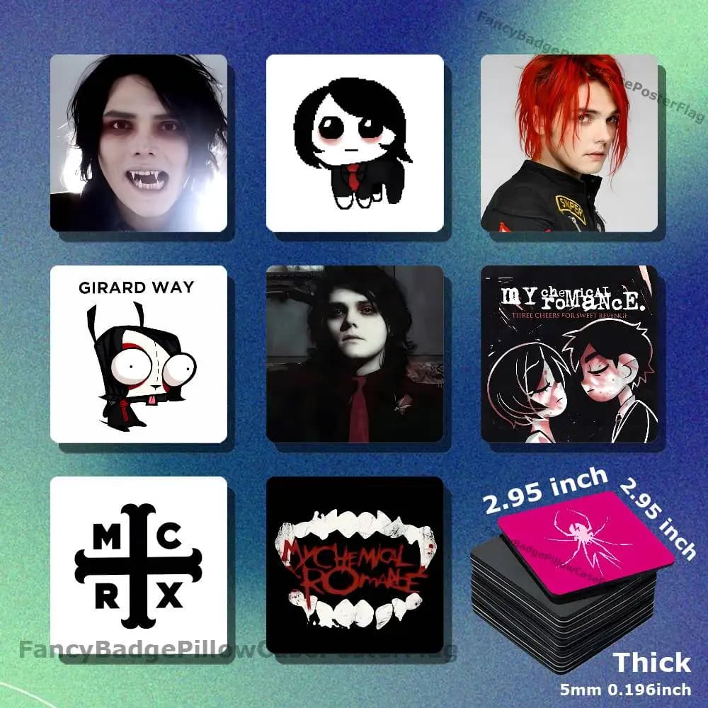 Gerard MCR My C-Chemical Romance Acrylic Refrigerator Magnets Square Tiles with Magnetic Sheets for Home Decoration