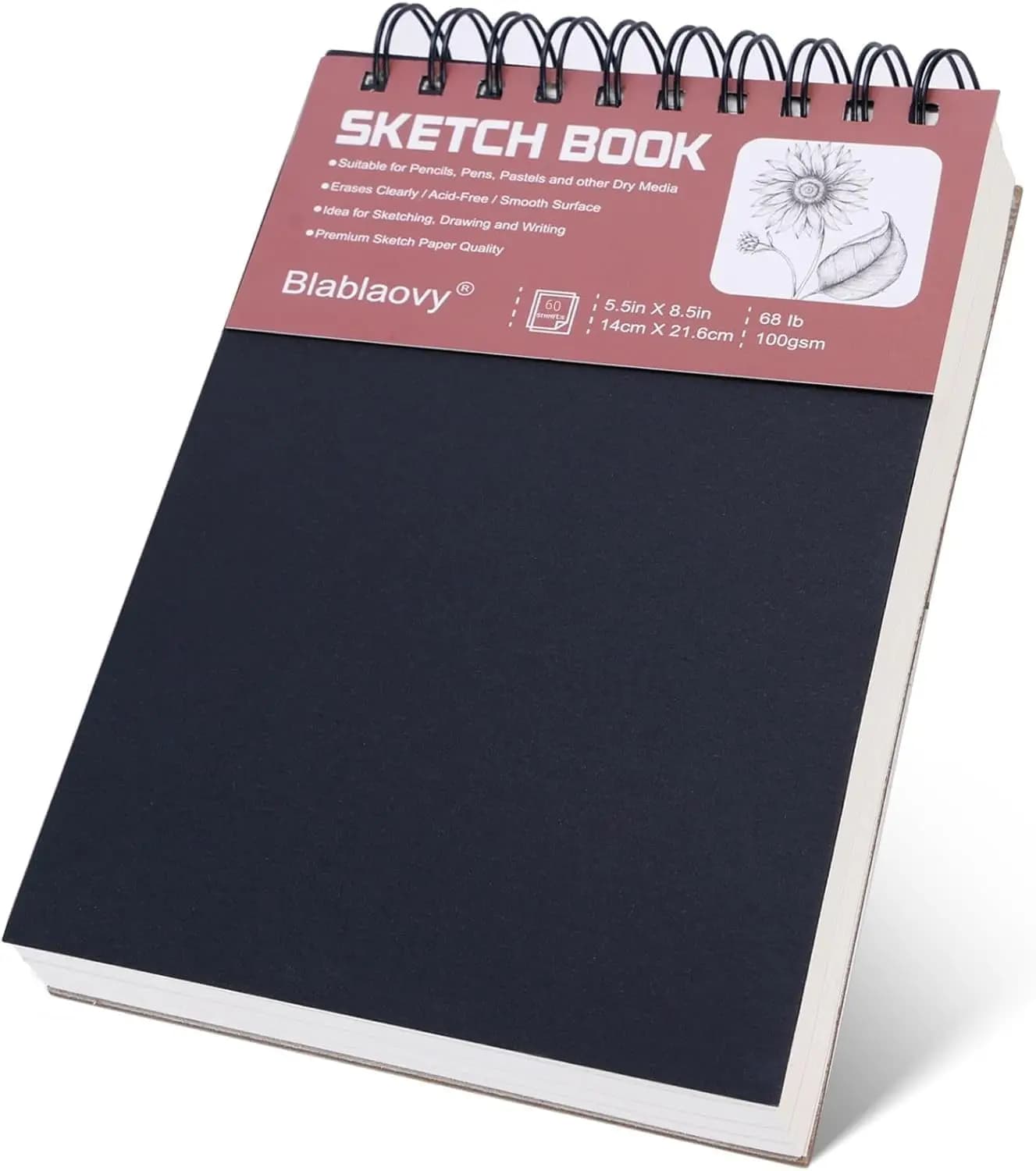 5.5" x 8.5" Sketchbook, 60 Sheets 100gsm, Acid Free Drawing Pad for Artists