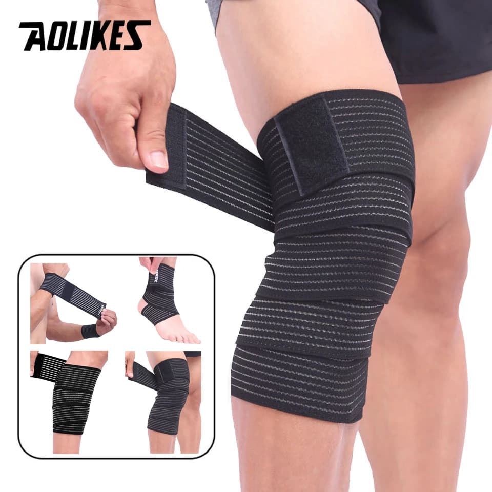 AOLIKES 1PC 40-180cm Compressione Benda Protezione Ginocchio Supporto Brace Sport Elastico Gomito Cinghie Fasce Per Gamba Fasciatura Allenamento Wrap