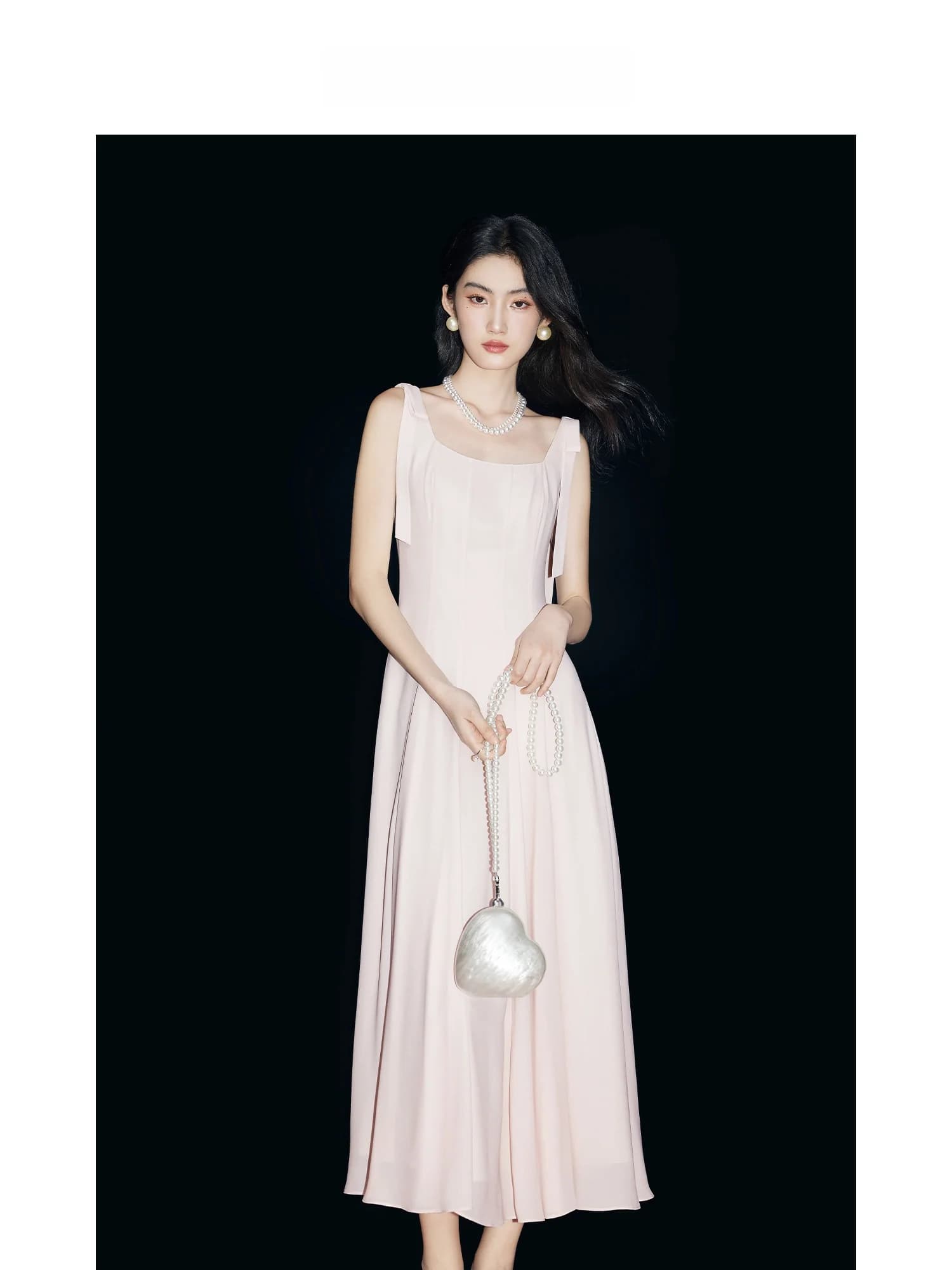 MandyZhang Abito Rosa Romantico con Nodo e Colletto Quadrato, Vestito Lungo Estivo di Alta Gamma per Donna, Elegante per Occasioni Sociali, Linea A