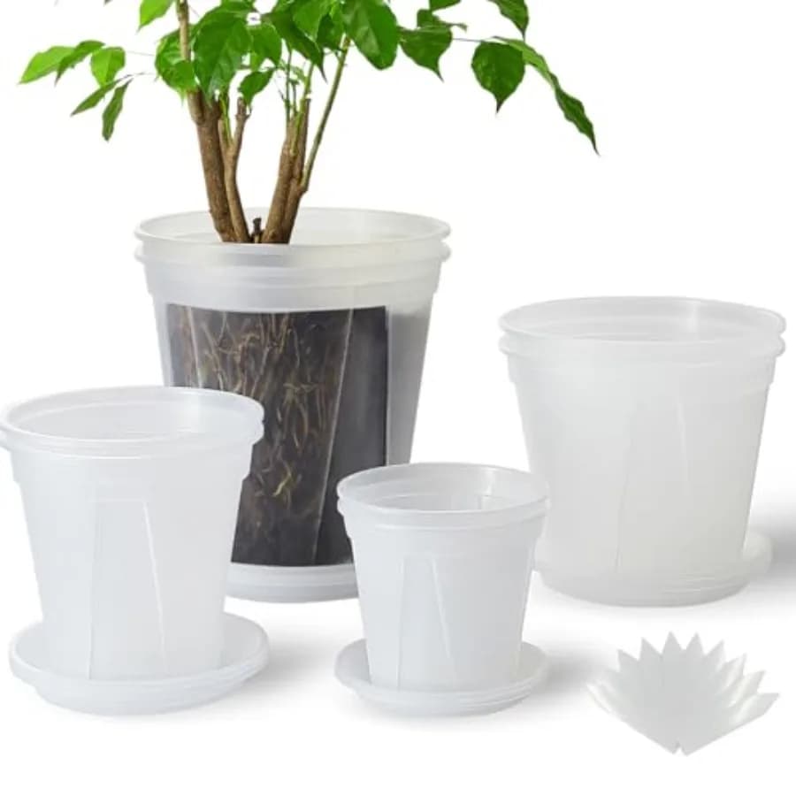 8 pcs Large Clear Nursery pots for Plants Saucers, Thick Plastic Nursery pots for Plants with Drainage Holes for Monstera Plant