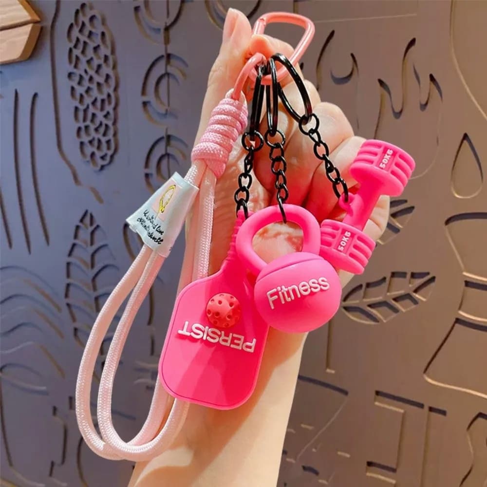 Mini Size Pickleball Key Chain Bright Colors PVC Fitness Dumbbell Pendant Lightweight Smooth Surface Kettlebell Bag Charm