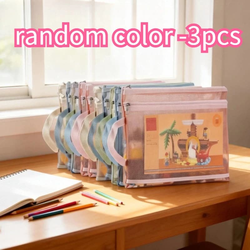 Borse portaoggetti in rete e nylon con cerniera - Organizer colorato a doppio strato per giocattoli da costruzione, blocchi puzzle e materiali per il fai da te dei bambini