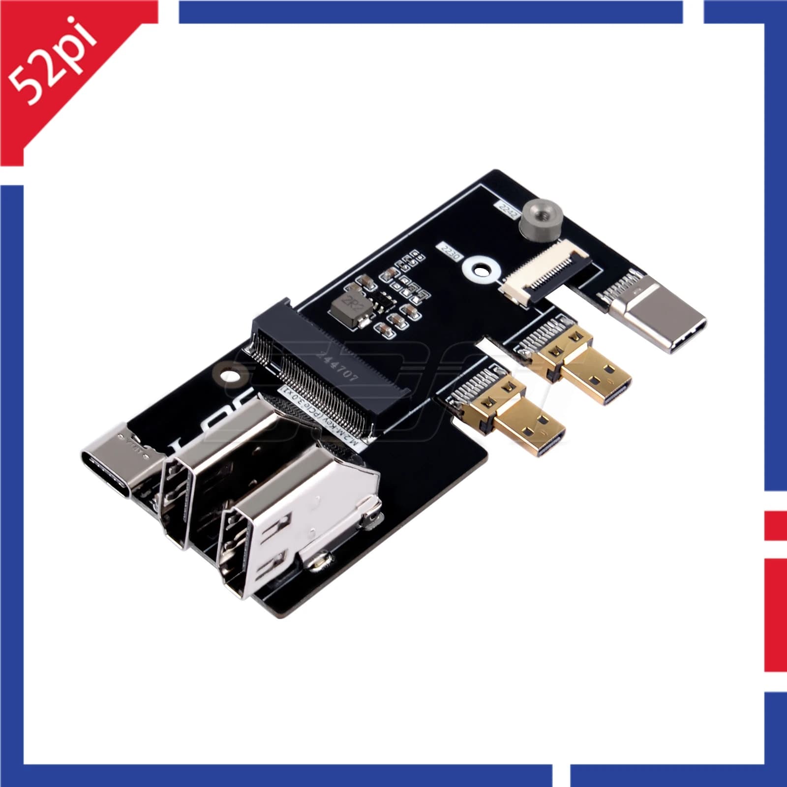 Multifunctional adapter from Micro HDMI to HDMI from 52Pi with PCIe 3.0x1 M.2 NVMe 2230/2242 for Raspberry Pi 5