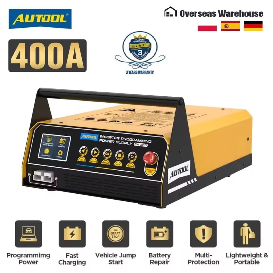 AUTOOL Programmatore Inverter CV/CC per Ricarica e Riparazione Batterie Auto, Avviatore d'Emergenza in Tempo Reale, Regolatore per Veicoli EM365