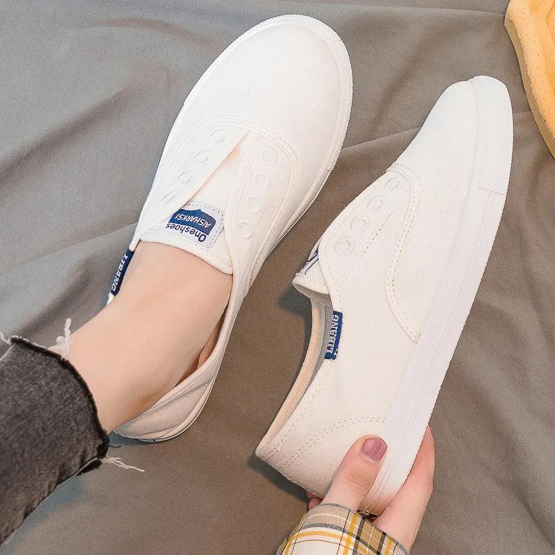 Women Canvas White Shoes Loafers Chaussures Flats Sneakers Youth Girls Zapatillas Mujer Zapatos New All match Breathable Slip On