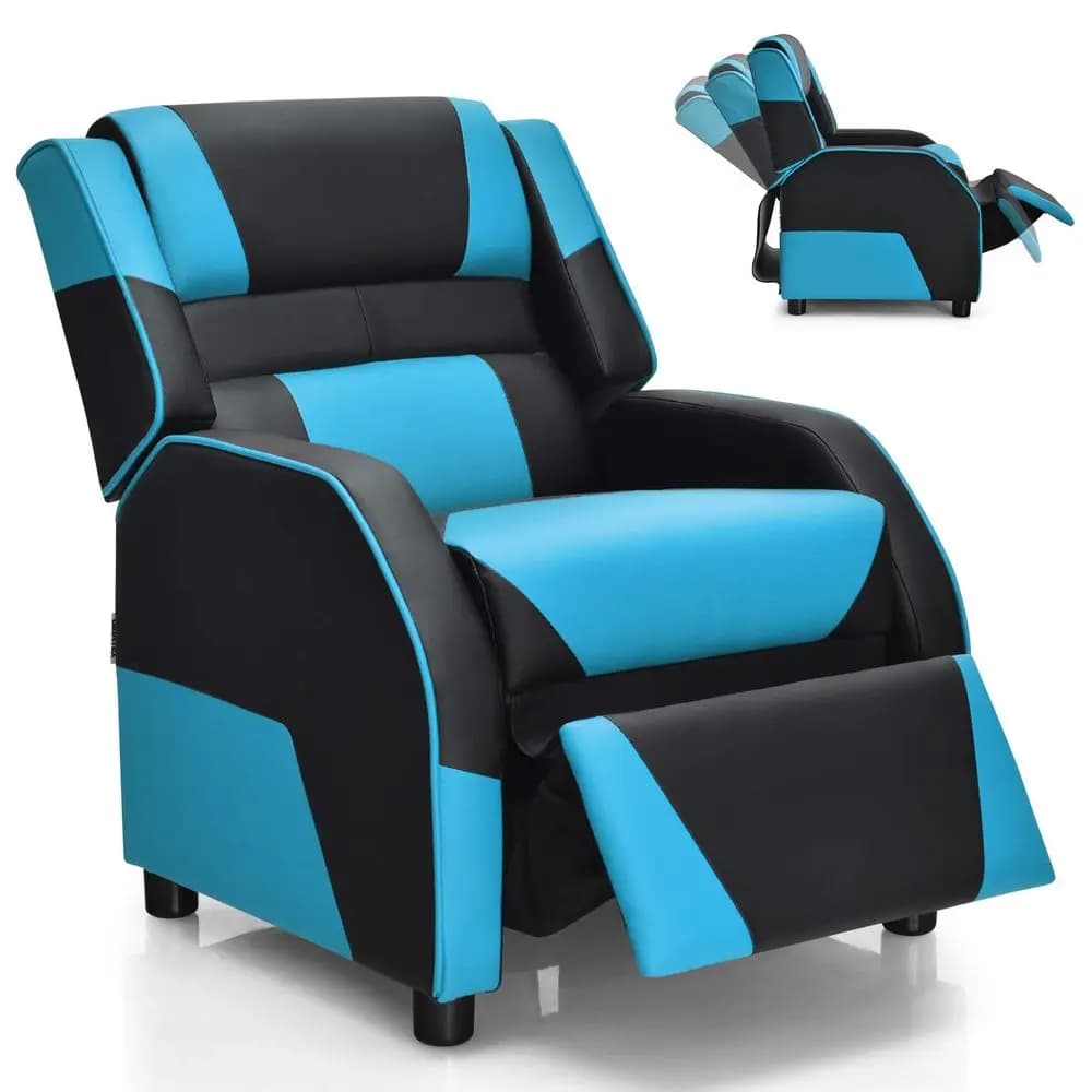 Poltrona reclinabile per bambini, poltrona reclinabile da gaming con poggiapiedi, poggiatesta e supporto lombare, poltrona ergonomica in pelle per bambini