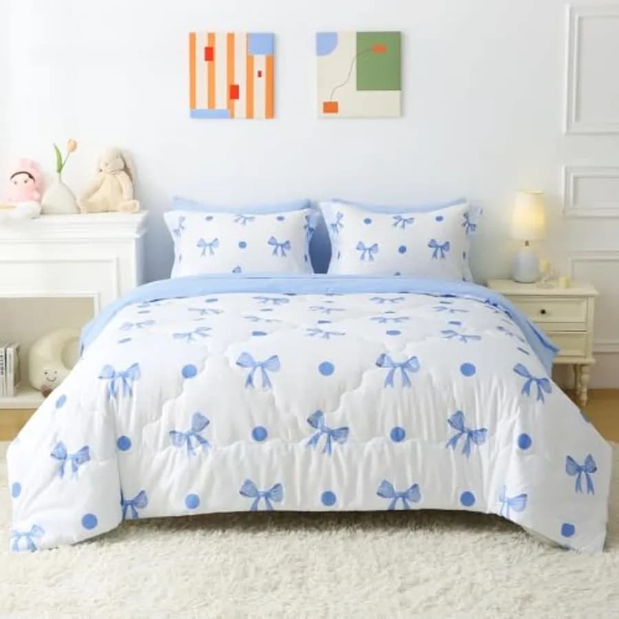 Set copripiumino da 7 pezzi per ragazze, set biancheria da letto con lenzuolo e 2 federe, 2 federe decorative, grazioso set letto per ragazze in una borsa, come regalo di compleanno