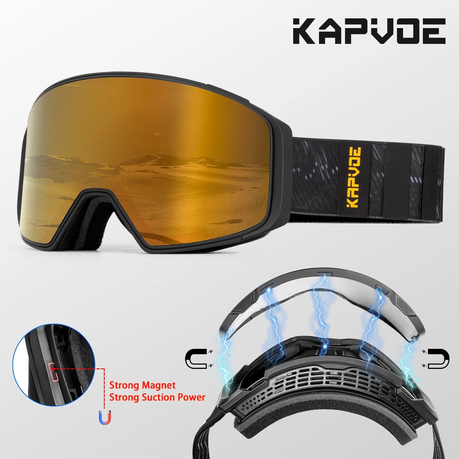 Kapvoe New Outdoor Sci Snowboard Occhiali da sole Maschera da sci Uomo Donna Occhiali da neve Anti-Fog Protezione UV400 Occhiali da motoslitta