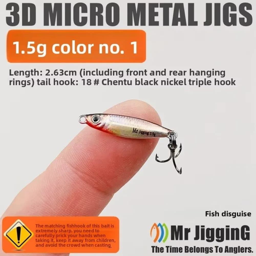 Artificial Esca in Metal Cucchiaio Shape, 3D Design, Weight 1.5g, Mini Jig in Metal Fishing
