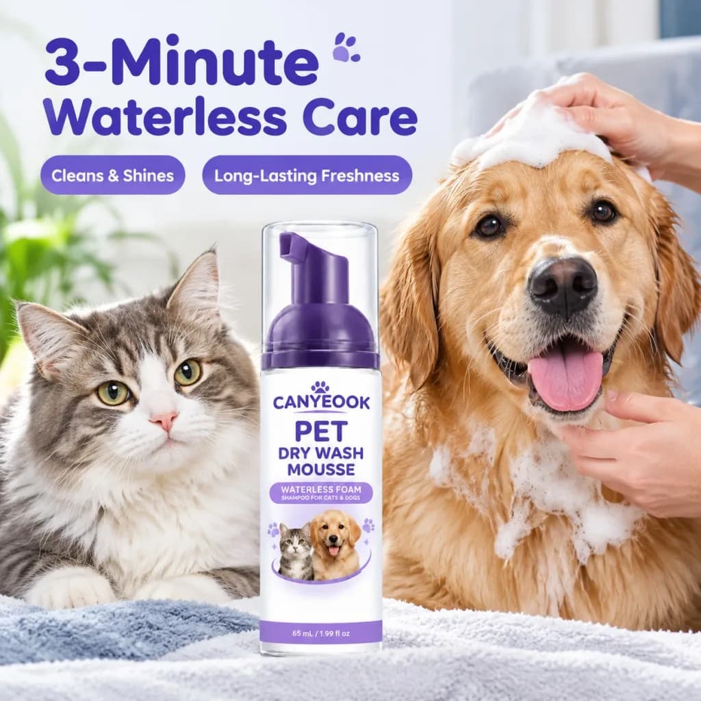 CANYEOOK Professional Pet Cleaning Mousse, 3-Min Waterless Shampoo Dogs Cats, 48H Fresh Scent, Gentle Deodorant 65ml