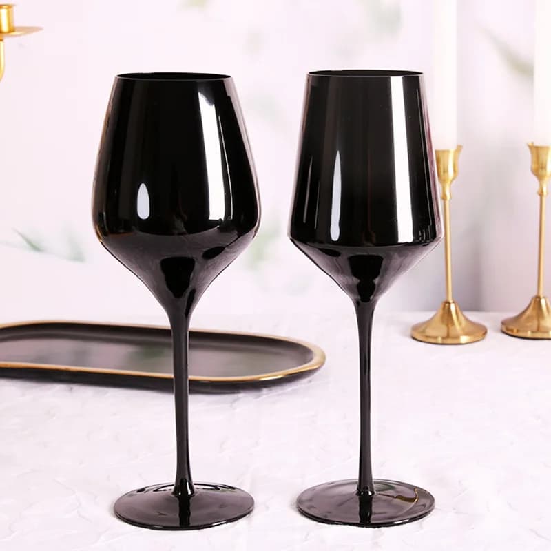 Bicchiere da 2 pezzi per uso domestico, bicchiere di cristallo nero multiuso, bicchiere da vino rosso alto, bicchiere da champagne, bicchiere da vino in vetro