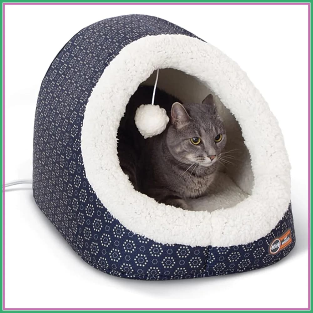 Cuccia Riscaldata per Gatti di Taglia Grande, Tenda Riscaldante per Animali Domestici da Interno, Pieghevole e Lavabile, Certificata per la Sicurezza - 17x15x13 pollici Blu Navy