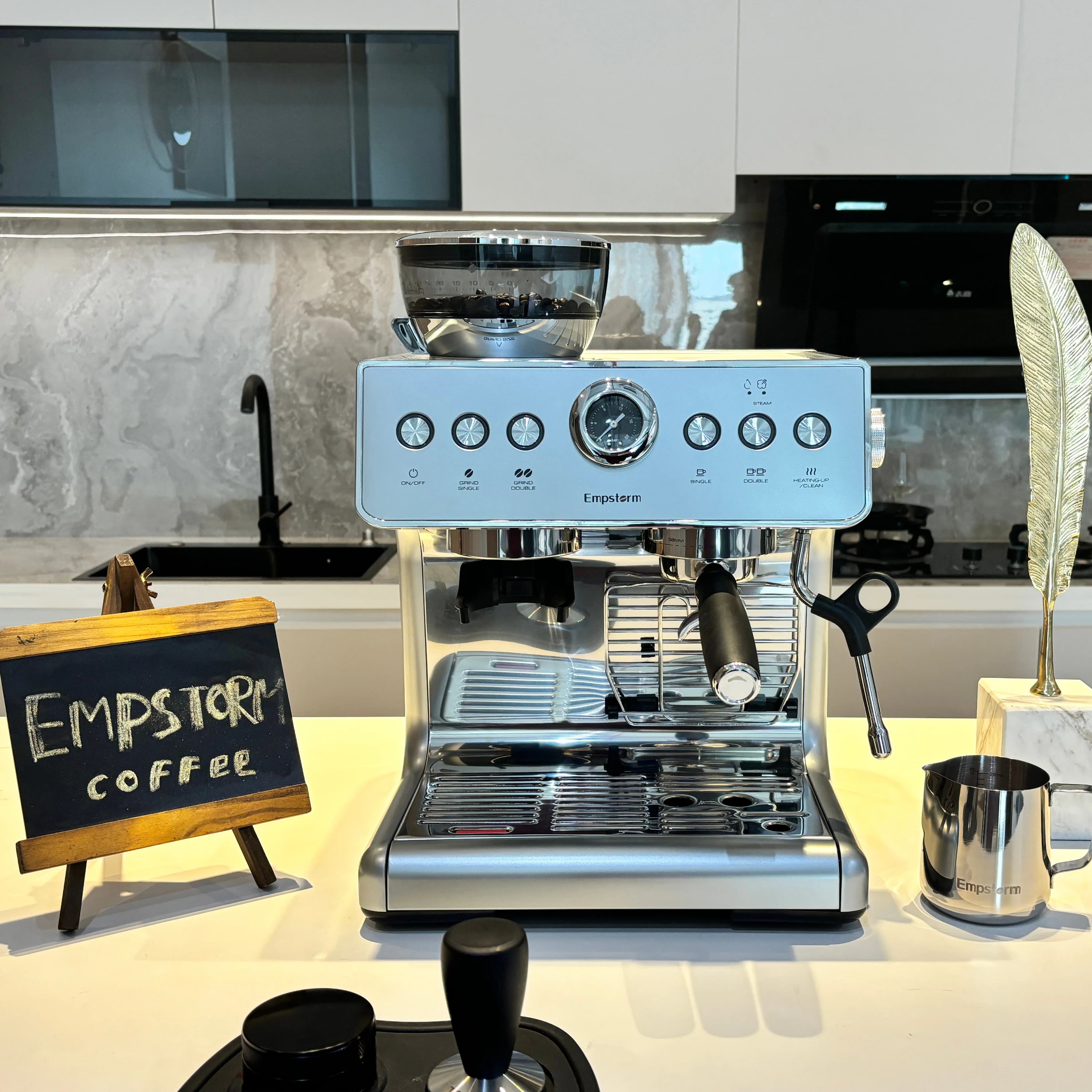 Professional Electric Semi-Automatic 21M 1450W Stainless Steel Espresso Coffee Maker Bean Grinder Brew System 20 Hotel Car/RV