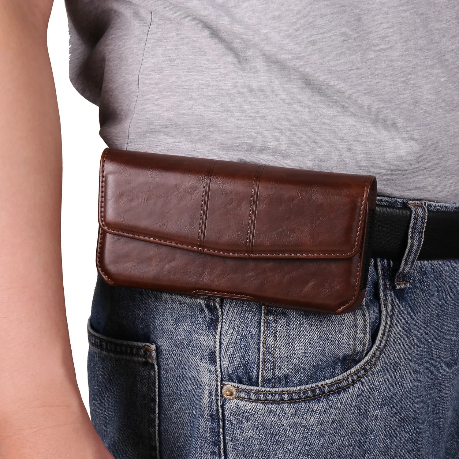 Borsa per cellulare in pelle PU con custodia per telefono con clip Custodia per telefono da uomo d'affari Marsupio per telefono da 6,1-7,2 pollici per iPhone Xiaomi