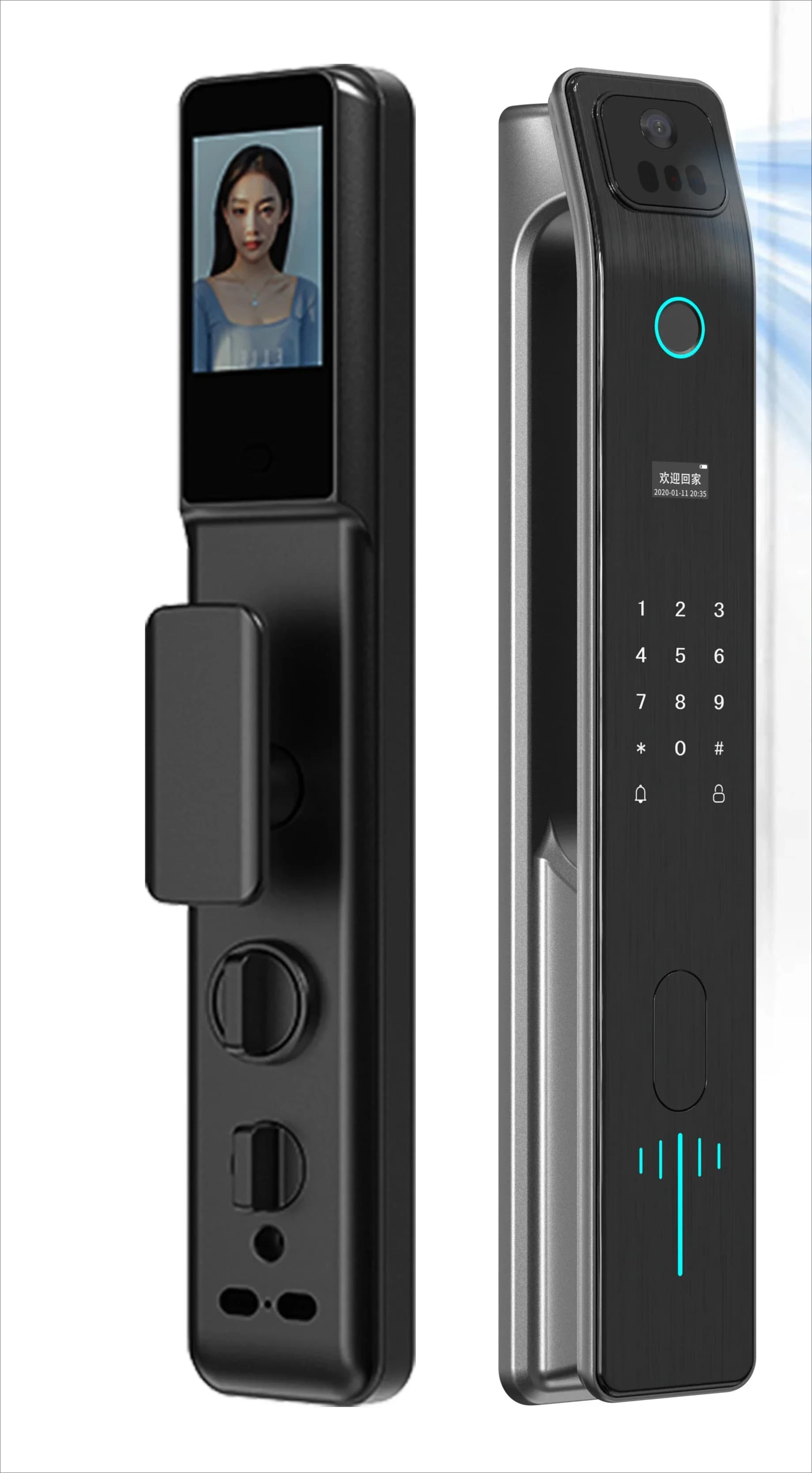 Serratura per porta con controllo intelligente con riconoscimento facciale 3D Password per impronte digitali Serratura per porta intelligente con fotocamera incorporata Sblocco con impronta digitale