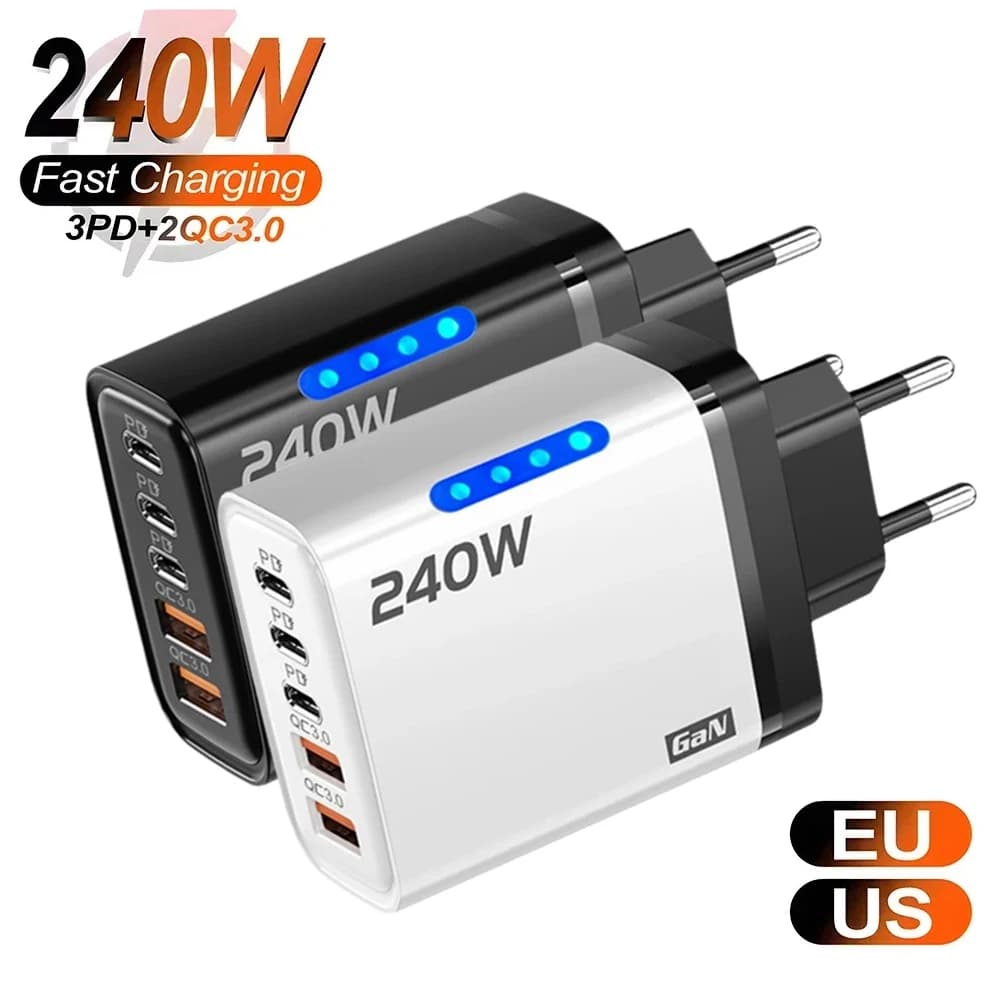 USB PD Charger from 240 W to 5 Doors Type C Charger for Fast Charging Phone USB Fast Charging Adapter for iPhone 16 Samsung Xiaomi Huawei