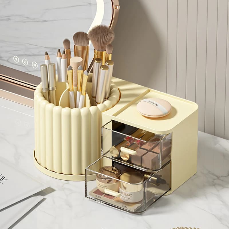360 ° Rotating makeup brush holder with lid, lipstick, eyebrow, pencil, shadow, storage box, luxury cosmetic organizer